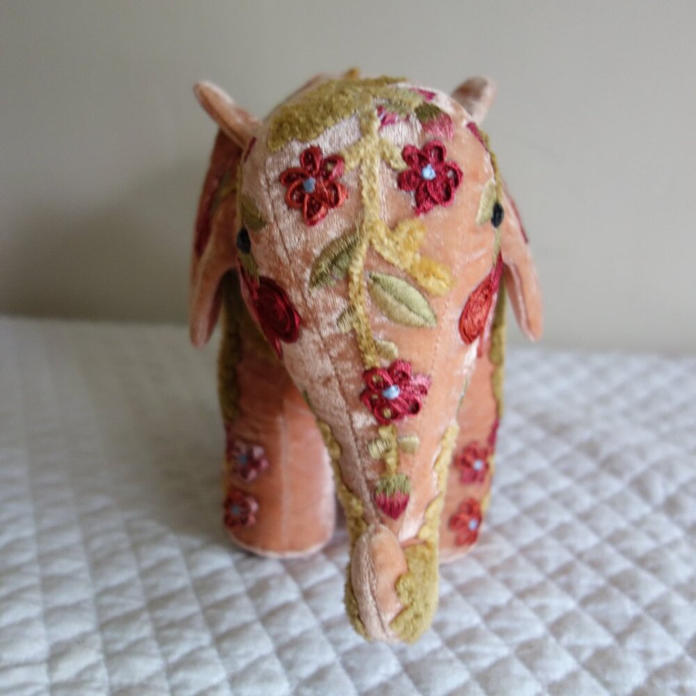 NWT ANKE DRESCHSEL Handmade “HOPE” New Rose Elephant Plush Silk Velvet Embroider - Picture 2 of 8